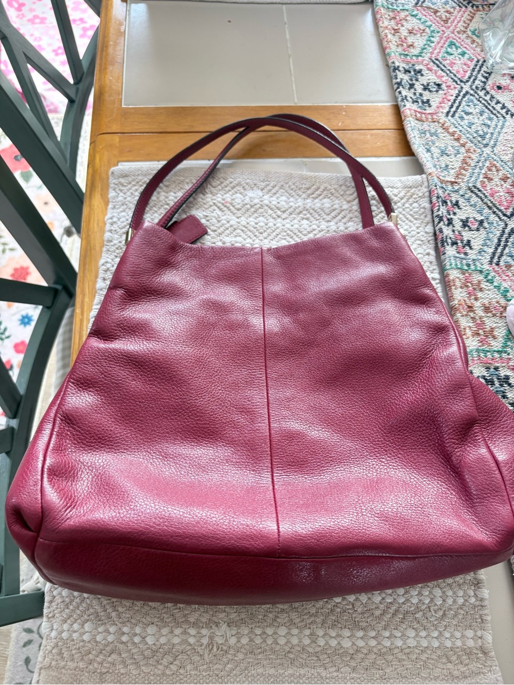 Coach Pebbled Leather Shoulder Tote in Berry Plum - Picture 2 of 13